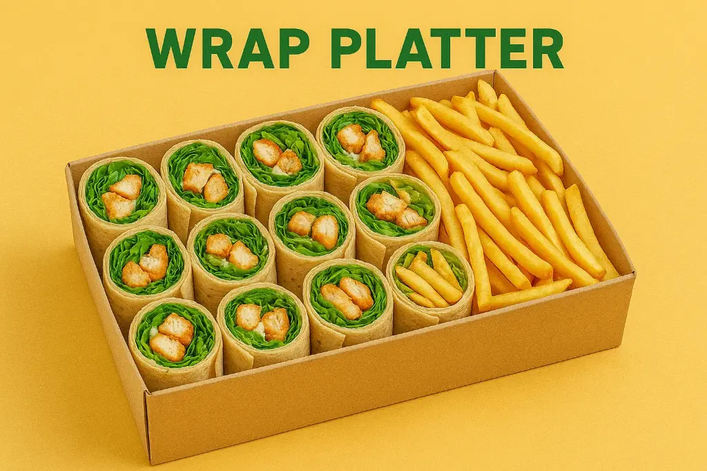 Wrap Platters 5pcs (10 half-wraps) With Fries (serves 7 –9) (Buffalo Box, Paneer)