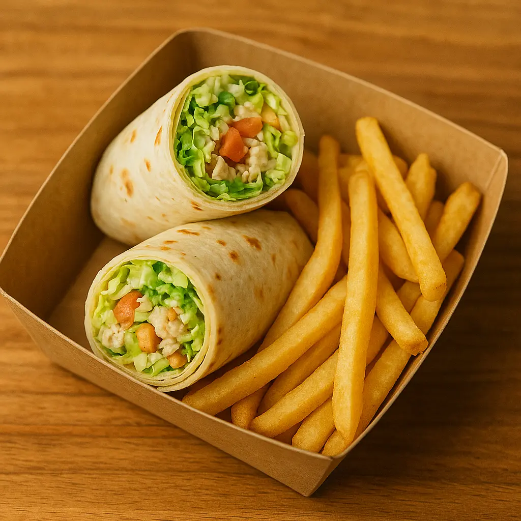 Wrap and Fries (Paneer, Hot BBQ, Plain Fries, Mild)
